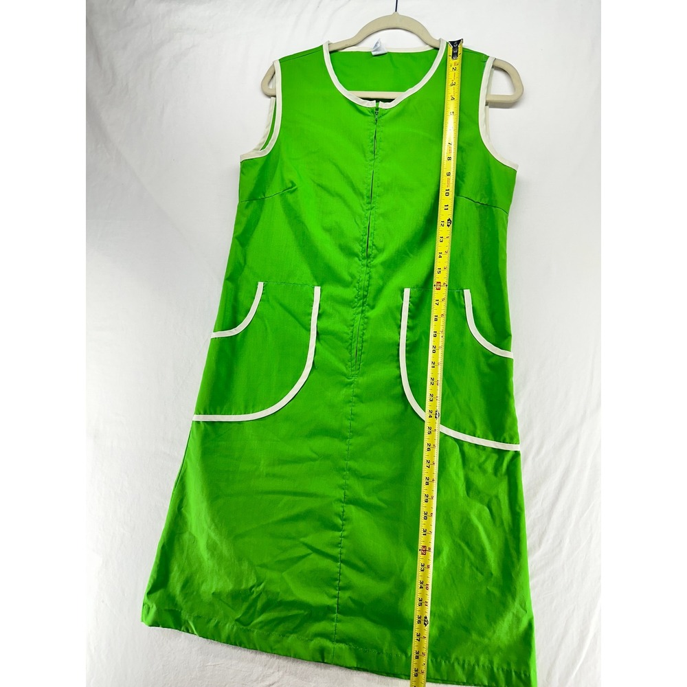 Vintage Sears Green Shift Dress White Trim Sleeveless Zip Mod Retro S 10-12 - Picture 5 of 8
